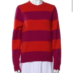 Guest in Residence Red and Pink Striped Crew Neck Sweater